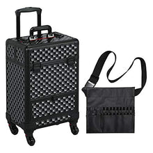 Load image into Gallery viewer, Large BLACK MAKEUP OR NAIL TECH Professional Rolling Travel Train Case