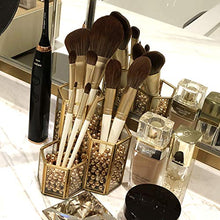 Load image into Gallery viewer, Gold Glass Makeup/NAIL Brush Holder Handmade, 3 Slot Cosmetics Organizer