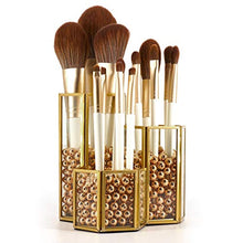 Load image into Gallery viewer, Gold Glass Makeup/NAIL Brush Holder Handmade, 3 Slot Cosmetics Organizer