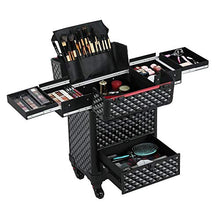 Load image into Gallery viewer, Large BLACK MAKEUP OR NAIL TECH Professional Rolling Travel Train Case