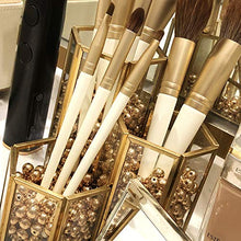 Load image into Gallery viewer, Gold Glass Makeup/NAIL Brush Holder Handmade, 3 Slot Cosmetics Organizer