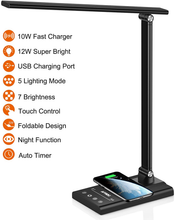Load image into Gallery viewer, LED Desk Lamp with 10W Fast Wireless Charger, USB Charging Port,1800Lux Super Bright,5 Lighting Mode,