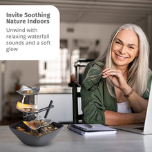 Load image into Gallery viewer, Homedics Indoor 3-Tier Relaxation Tabletop Fountain, Automatic Pump with Power Switch, Extra Deep Basin with Natural River Rocks and Reflective Lighting Feature, Envirascape Silver Springs