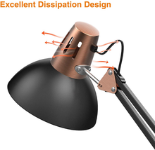 Load image into Gallery viewer, LEPOWER Metal Desk Lamp, Adjustable Goose Neck Architect Table Lamp with On/Off Switch, Swing Arm Desk Lamp with Clamp, Eye-Caring Reading Lamp for Bedroom, Study Room &Office (Sandy Black)