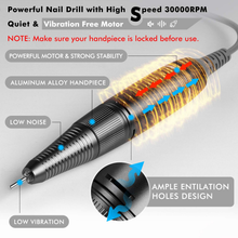 Load image into Gallery viewer, Nail Drill for Acrylic Nails - Professional Nail Drill Machine Btartbox 30000 RPM Electric Efile Nail Drill for Gel Nails Remove Poly Nail Gel Gift for Women Home and Salon Use, Black
