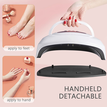 Load image into Gallery viewer, UV LED Nail Lamp, FINGART Nail Dryer 150W with 57 LED UV Beads, UV Nail Lamp with 4 Timers Settings for Two Hands, Automatic Sensor for Portable Handle Gel Nail UV Light (Rose Gold)