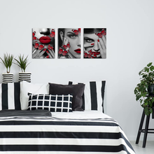 Load image into Gallery viewer, Kitechaser Fashion Canvas Wall Art Black & White Fashion Women Red Lip Nails Hands Butterfly Surrounding Pictures Canvas Prints Modern Beauty Salon Make up Poster for Girl Bedroom Bathroom Living Room