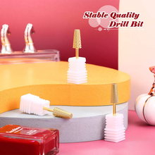 Load image into Gallery viewer, 3 Pieces Tapered Barrel Carbide Nail Drill Bit, 3 Sizes Carbide Nail Drill Bit Acrylic Nail File Drill Bit Cuticle Drill Bits, Nail Art Tools for Gel Nails Cuticle Manicure Pedicure, XF, F, M (Gold)