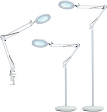 Load image into Gallery viewer, Psiven Magnifying Glass Floor Lamp, Dimmable LED Magnifying Lamp with Clamp - 12W, 3 Lighting Modes, 5 Diopter, Height Adjustable - Super Bright Floor Lamp with Magnifier for Reading, Craft, Task