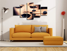 Load image into Gallery viewer, Beauty Fashion Girl with Black Makeup Canvas Art Wall Picture for Salon Decor Women Black Manicure Nail Art Poster Painting Framed Artwork Home Decorations Ready to Hang(60''Wx32''H)