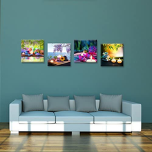 Load image into Gallery viewer, Ihappywall Canvas Prints Zen Art Wall Decor Spa Massage Treatment Painting Picture Orchid Flower Frangipani Bamboo Flaming Candle Print on Canvas 4 Panel Ready to Hang 12''X12''X4Pcs