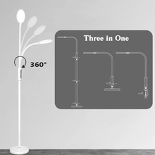 Load image into Gallery viewer, Syrinx 3 in 1 LED Floor Lamp, Desk Lamp, Clamp-On Lamp with Remote Control, 5 Brightness Levels & 5 Colors Temperatures, Dimmable, Adjustable Gooseneck Pole Lamp for Living Room Office Bedroom - White