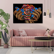 Load image into Gallery viewer, Lovehouse Fashion Bedroom Wall Art African American Woman Girl Painting Bohemian Pattern Rose Flower Wall Decor Framed Girl Room Living Room Beauty Salon Wall Decoration 24X36Inch