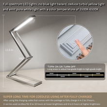 Load image into Gallery viewer, KRX Small Led Desk Lamp - No Blu-Ray Led Reading Light for Home Office, Portable & Folding Design Table Lamp, Adjustable Brightness, Cordless Using, USB Charging, Durable Aluminium Alloy Body