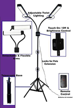 Load image into Gallery viewer, CLDRHD Dual Arm LED Portable Lighting Lamp,Mobile Phone Bracket,Designed for Lash, Tattoo, Nail and Makeup Artists or Photography, Reading, Streaming