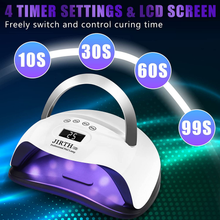 Load image into Gallery viewer, UV LED Nail Lamp 168W, JIRTH Gel Polish Nail Dryer with 4 Timer Setting/Auto Sensor/Lcd Display Professional Salon Quick Dry Nail Polish Curing Lamps, UV Light Gel Manicure Kit Nail Art Tools (White)