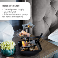 Load image into Gallery viewer, Homedics Indoor 3-Tier Relaxation Tabletop Fountain, Automatic Pump with Power Switch, Extra Deep Basin with Natural River Rocks and Reflective Lighting Feature, Envirascape Silver Springs