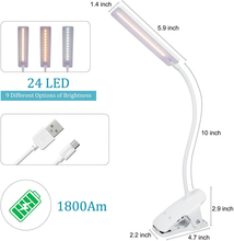 Load image into Gallery viewer, LED Reading Light with Clip - Deaunbr USB Rechargeable Book Lights , Eye Protection 24 Leds Flexible Neck Night Bed Lamp, Touch Control Portable Clamp Desk Lamps for Bed Headboard, Computers