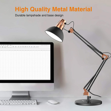 Load image into Gallery viewer, LEPOWER Metal Desk Lamp, Adjustable Goose Neck Architect Table Lamp with On/Off Switch, Swing Arm Desk Lamp with Clamp, Eye-Caring Reading Lamp for Bedroom, Study Room &Office (Sandy Black)
