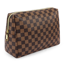 Load image into Gallery viewer, Aokur Makeup Bag Checkered Cosmetic Bag Large Travel Toiletry Organizer for Women Girls Brown