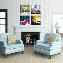 Load image into Gallery viewer, Ihappywall Canvas Prints Zen Art Wall Decor Spa Massage Treatment Painting Picture Orchid Flower Frangipani Bamboo Flaming Candle Print on Canvas 4 Panel Ready to Hang 12''X12''X4Pcs