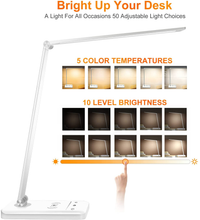 Load image into Gallery viewer, LED Desk Lamp with Wireless Charger, USB Charging Port, Lighting 10 Brightness Level, 5 Modes, Reading Light for Home, Office , Touch Control, Auto Timer Lamps, White