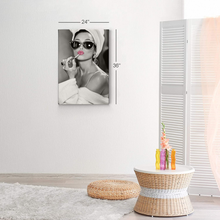 Load image into Gallery viewer, Audrey Hepburn Wall Art Makeup Pink Lipstick CANVAS PRINT Iconic Pop Art Pretty Beauty Black and White Home Decor Artwork Gallery Stretched and Ready to Hang - %100 Handmade in the USA - 12X8