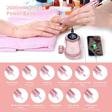 Load image into Gallery viewer, Professional Rechargeable 35000 Rpm Nail Drill, Portable Electric E File Machine for Acrylic, Gel Nails, Manicure Pedicure Polishing with 11Pcs Nail Drill Bits and Sanding Bands for Home and Salon Use