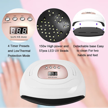 Load image into Gallery viewer, UV LED Nail Lamp 150W Dryer Light for Two Hands Nail Gel Polish Fast Curing for Salon Home with 57Pcs Beads, 4 Timer Presets and Portable Handle