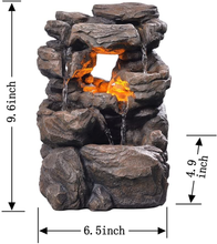 Load image into Gallery viewer, GOSSI Cascading Tabletop Water Fountains with LED Light - Indoor Rockery Waterfall Fountain - Quiet and Relaxing Water Sound - Small 9.7 Inch Desktop Size - Home/Office Decor