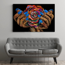 Load image into Gallery viewer, Lovehouse Fashion Bedroom Wall Art African American Woman Girl Painting Bohemian Pattern Rose Flower Wall Decor Framed Girl Room Living Room Beauty Salon Wall Decoration 24X36Inch