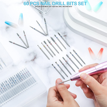 Load image into Gallery viewer, 60 Pieces Diamond Nail Drill Bit Set Electric Cuticle Cleaner 3/32 Nail File Ceramic Nail Drill for Acrylic Manicure Pedicure Gel Nails Home Salon Use