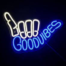 Load image into Gallery viewer, Good Vibes Neon Sign Light for Wall Décor Good Vibes Only Hand Neon Signs Bedroom Game Room Light up LED Wall Sign Cool Things for Teen Room Sign Gamer Gift Party Holiday (2 - Good Vibes - Blue)