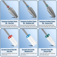 Load image into Gallery viewer, 13PC Nail Drill Bits Set, Drill Bits for Nails, 3Pcs Tungsten Carbide Drill Bits+ 3Pcs Ceramic Efile Nail Drill Bits+ 6Pcs Diamond Drill Bits+ 1Pcs Brush, 3/32 Inch Nail Bits for Nail Drill