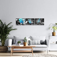 Load image into Gallery viewer, 3 Panels Spa Decor Zen Canvas Wall Art Spa Stones and Blue Orchid Flower Picture Prints Relax Painting Artwork for Home Bathroom Spa Salon Decoration Stretched and Framed Ready to Hang