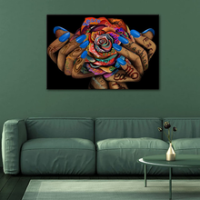 Load image into Gallery viewer, Lovehouse Fashion Bedroom Wall Art African American Woman Girl Painting Bohemian Pattern Rose Flower Wall Decor Framed Girl Room Living Room Beauty Salon Wall Decoration 24X36Inch