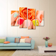 Load image into Gallery viewer, Kreative Arts Large 4 Panel Canvas Wall Art Orange Roses Nail Varnish Beauty Manicure Orange Poster Art Prints Hand Spa Beauty Salon Modern Walls Decor Stretched Gallery Canvas Wrap Giclee Print