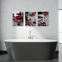 Load image into Gallery viewer, Kitechaser Fashion Canvas Wall Art Black & White Fashion Women Red Lip Nails Hands Butterfly Surrounding Pictures Canvas Prints Modern Beauty Salon Make up Poster for Girl Bedroom Bathroom Living Room