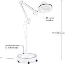 Load image into Gallery viewer, Brightech Lightview Pro 6 Wheel Rolling Base Magnifying Floor Lamp - Magnifier with Bright LED Light for Facials, Lash Extensions - Standing Mag Lamp for Sewing, Cross Stitch, Crafts