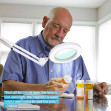 Load image into Gallery viewer, Psiven Magnifying Glass Floor Lamp, Dimmable LED Magnifying Lamp with Clamp - 12W, 3 Lighting Modes, 5 Diopter, Height Adjustable - Super Bright Floor Lamp with Magnifier for Reading, Craft, Task