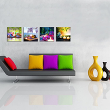 Load image into Gallery viewer, Ihappywall Canvas Prints Zen Art Wall Decor Spa Massage Treatment Painting Picture Orchid Flower Frangipani Bamboo Flaming Candle Print on Canvas 4 Panel Ready to Hang 12''X12''X4Pcs
