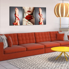 Load image into Gallery viewer, Kreative Arts 3 Piece Canvas Print Beauty Fashion Woman Portrait with Red Rose Flower Red Lips and Nails Wall Art Luxury Makeup and Manicure Poster Framed Art Work for Spa Salon Bathroom Walls Decor