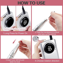 Load image into Gallery viewer, YOKE FELLOW Rechargeable 35000RPM Nail Drill, Portable Nail Drill Machine Electric Nail E File Manicure Drill Set High Speed Nail Tools for Nail Salon, Silver