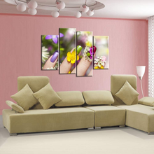 Load image into Gallery viewer, Nachic Wall 4 Piece Canvas Wall Art Fashion Woman Flower Nails Pictures Painting Beauty Salon Manicure Poster Canvas Print with Wooden Frame for Hands Spa Bathroom Ladies Makeup Dressing Room Decor