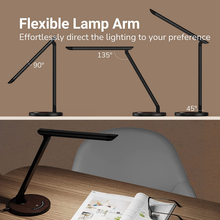 Load image into Gallery viewer, LED Desk Lamp, Soysout Eye-Caring Table Lamp with USB Charging Port, 5 Lighting Modes with 7 Brightness Levels, Touch Control, 12W (Black Wood Grain)