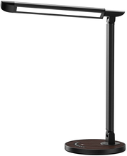 Load image into Gallery viewer, LED Desk Lamp, Soysout Eye-Caring Table Lamp with USB Charging Port, 5 Lighting Modes with 7 Brightness Levels, Touch Control, 12W (Black Wood Grain)