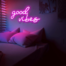 Load image into Gallery viewer, Coconeon Good Vibes Neon Sign, Powered by USB with Dimmable Switch, Pink LED Neon Signs for Bedroom,Wall Decor,Wedding,Game Room,Party, Bar Decor-16.1*8.2"