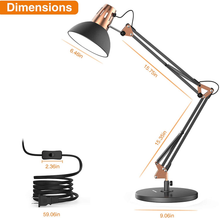 Load image into Gallery viewer, LEPOWER Metal Desk Lamp, Adjustable Goose Neck Architect Table Lamp with On/Off Switch, Swing Arm Desk Lamp with Clamp, Eye-Caring Reading Lamp for Bedroom, Study Room &Office (Sandy Black)