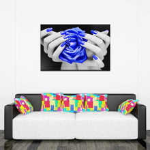 Load image into Gallery viewer, Levvarts Modern Canvas Wall Art Fashion Woman Nails Posters Black and Blue Rose Flower Pictures Painting for Beauty Salon Ladies Makeup Dressing Room Decor Ready to Hang