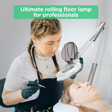 Load image into Gallery viewer, Easyinbeauty LED Magnifying Floor Lamp with Wheels - 2-In-1 Rolling Floor Lamp for Esthetician - Magnifying Work Light - Dimmable Magnifier Mag Lamp for Reading, Sewing, Crafts, Eyelash Extensions
